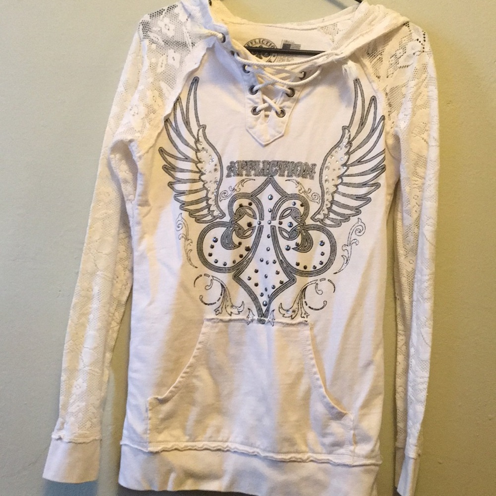 White Lace Front Fitted Affliction Hoodie